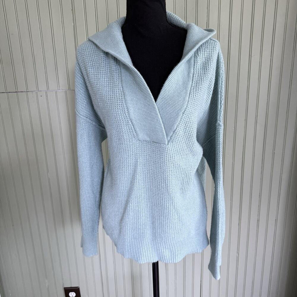 Offline Aerie Hoodie Medium Blue Green Waffle Knit Dolman Sleeve Comfy Oversized